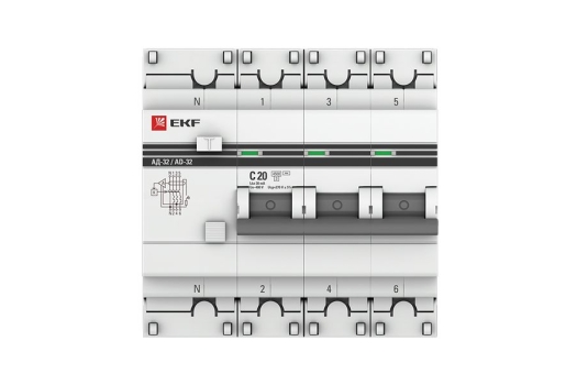 Дифференциальный автомат АД-32 3P+N 20А/30мА (хар. C, AC, электронный, защита 270В) 4,5кА EKF PROxima