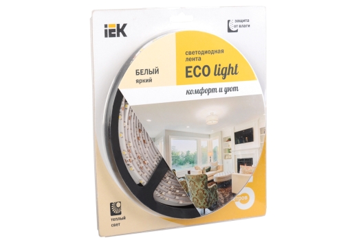 Лента светодиодная 5м блистер LSR-3528WW60-4.8-IP65-12V IEK-eco