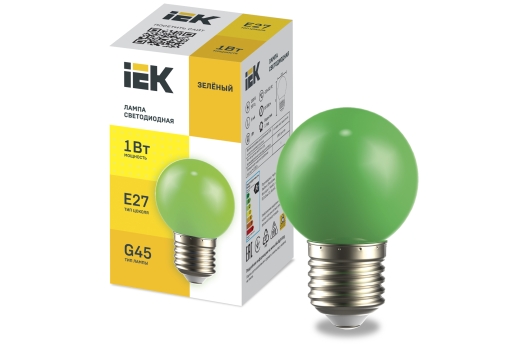 LIGHTING Лампа светодиодная декоративная G45 шар 1Вт 230В зеленый E27 IEK