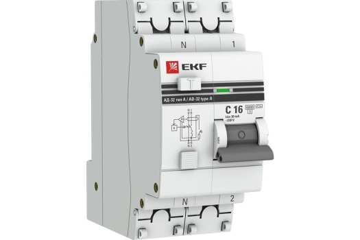 Дифференциальный автомат АД-32 1P+N 16А/30мА (хар. C, A, электронный, защита 270В) 6кА EKF PROxima